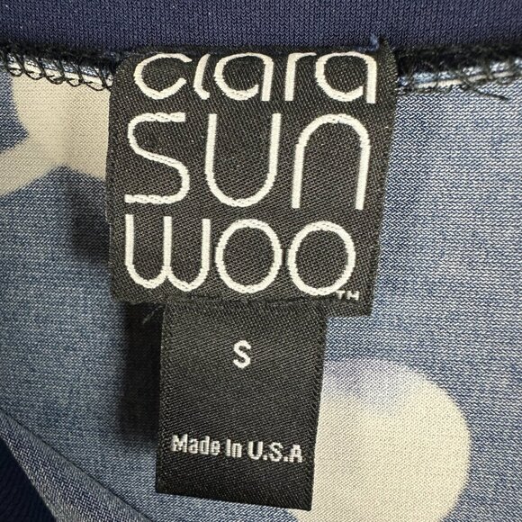 Clara Sun Woo Top Womens Small Blouse Blue Print 3/4 Sleeve Cold Shoulder - Picture 4 of 5